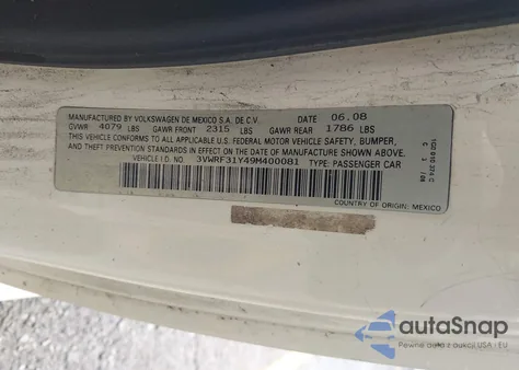 2009 Volkswagen New Beetle 2.5L z USA, uszkodzony, nr VIN 3VWRF31Y49M400081